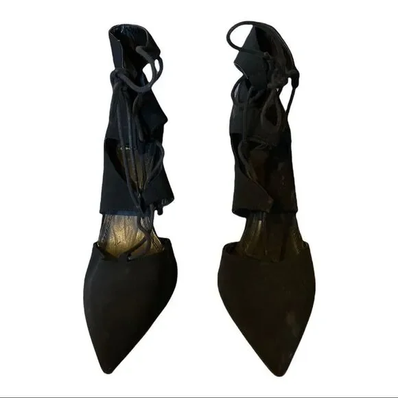 Derek Heart From H&M Sophia Black Lace Up Stiletto Spike Heels 8.5 - Picture 12 of 14